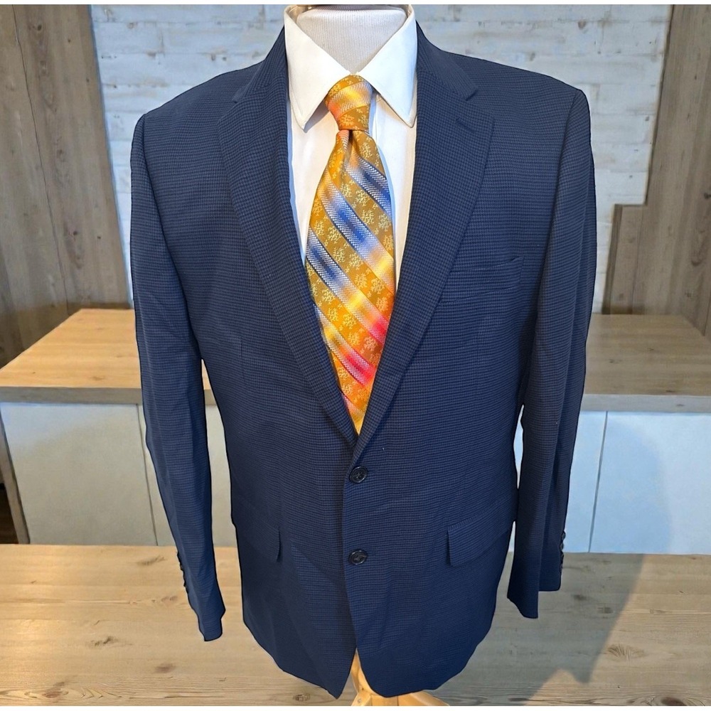 LRL Ralph Lauren Black Label Sport Coat 42R Blazer Jacket Blue Houndstooth Plaid